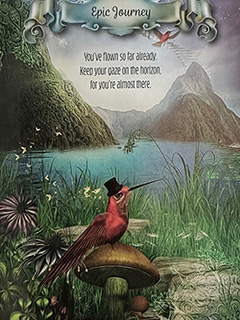 Image of Hummingbird Wisdom - Honeysuckle Red Tarot Card. A Tarot deck review by Betty Jane Ware.